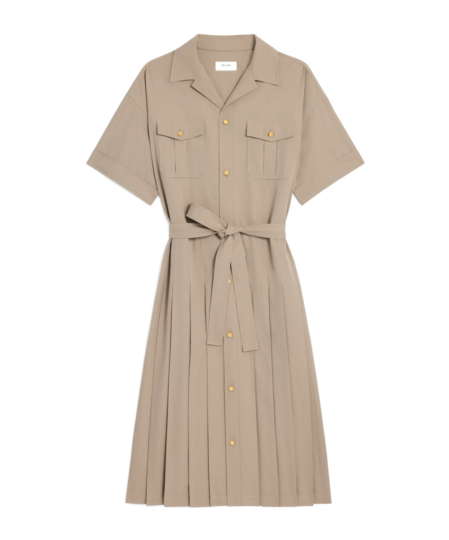 Celine Saharienne Dress In Cotton Gabardine In Neutral