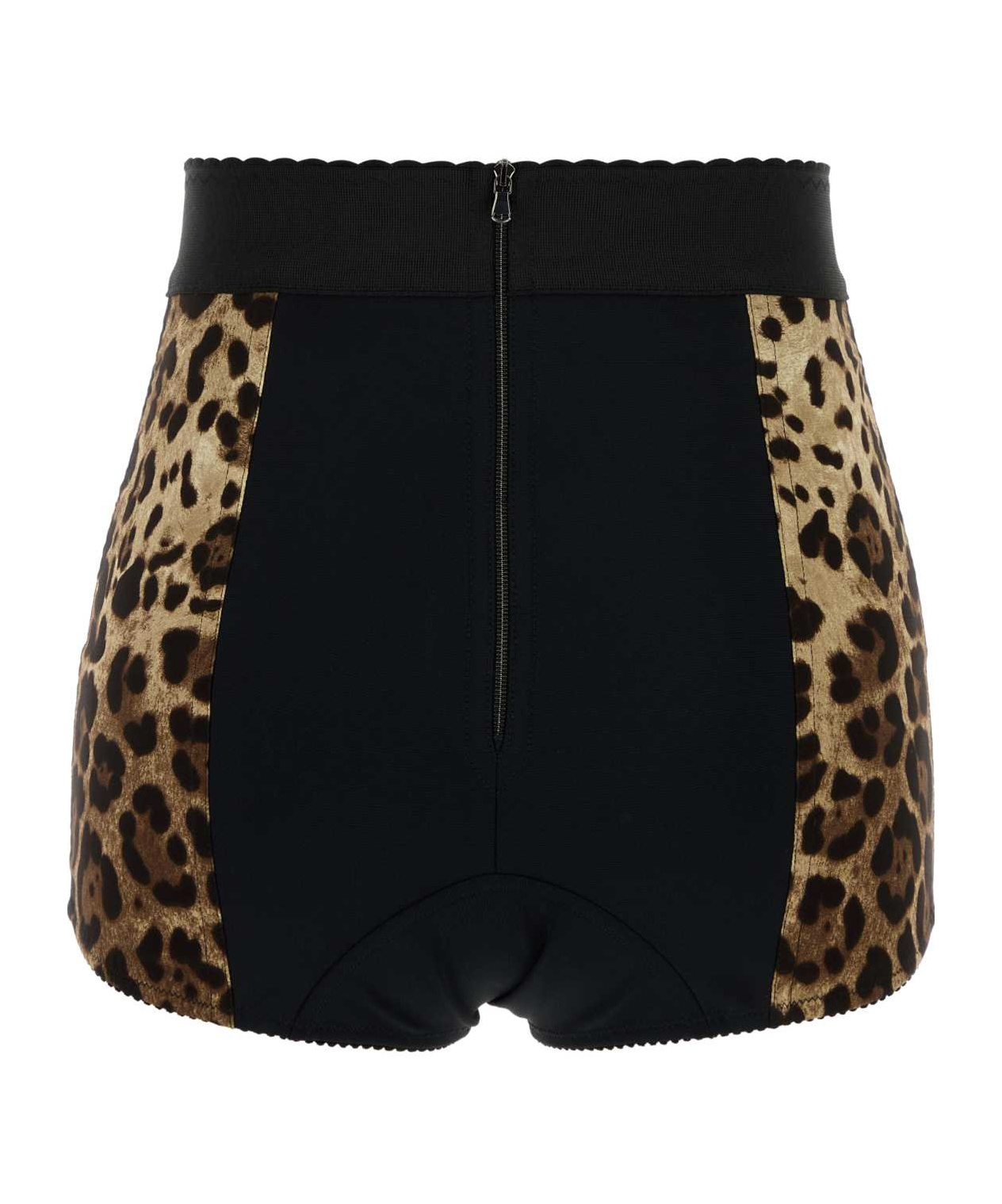 Dolce & Gabbana Brown Printed Stretch Silk Shorts In Animal Print