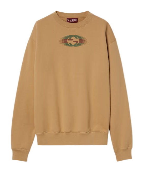 Gucci Beige Crewneck Sweatshirt With Interlocking G Shadow Print In Cotton Man In Neutral
