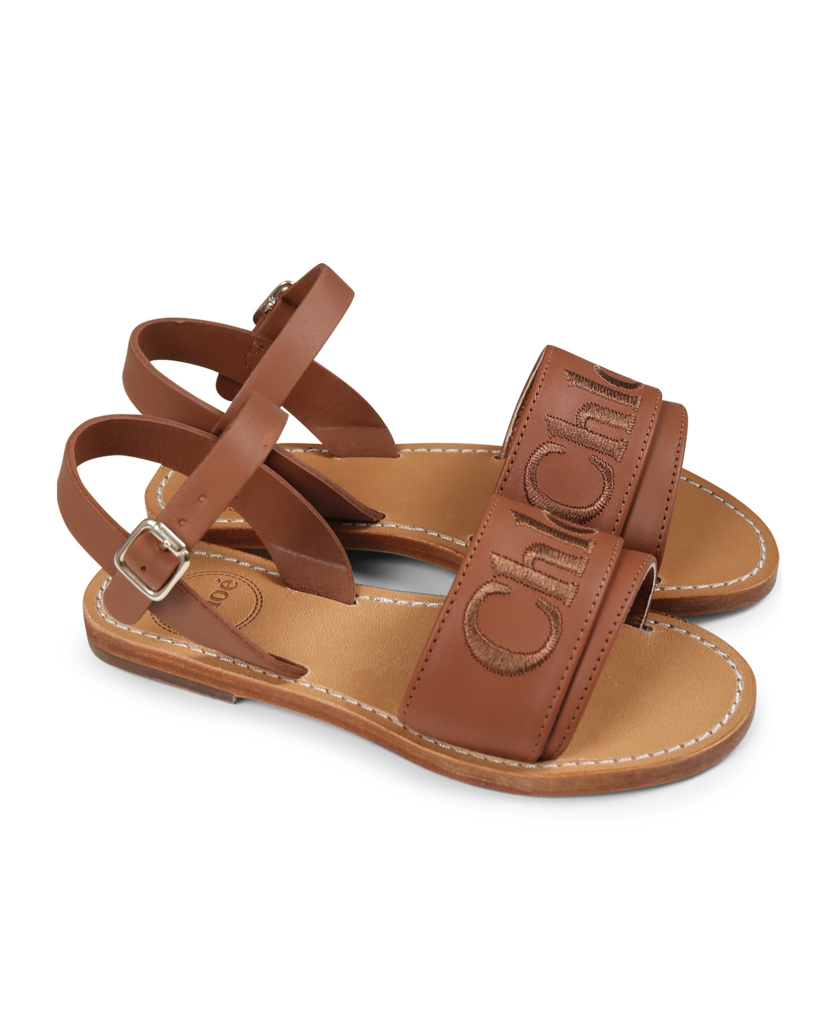 Chloé Round-headed Flat Sandals In Brown