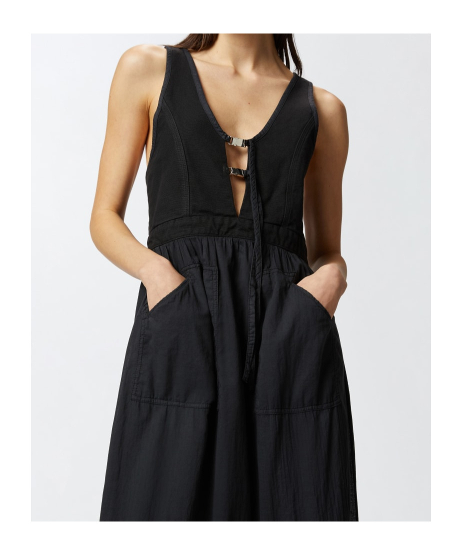 Pinko Long Sleeveless Cotton Dress With Neckline In Multi