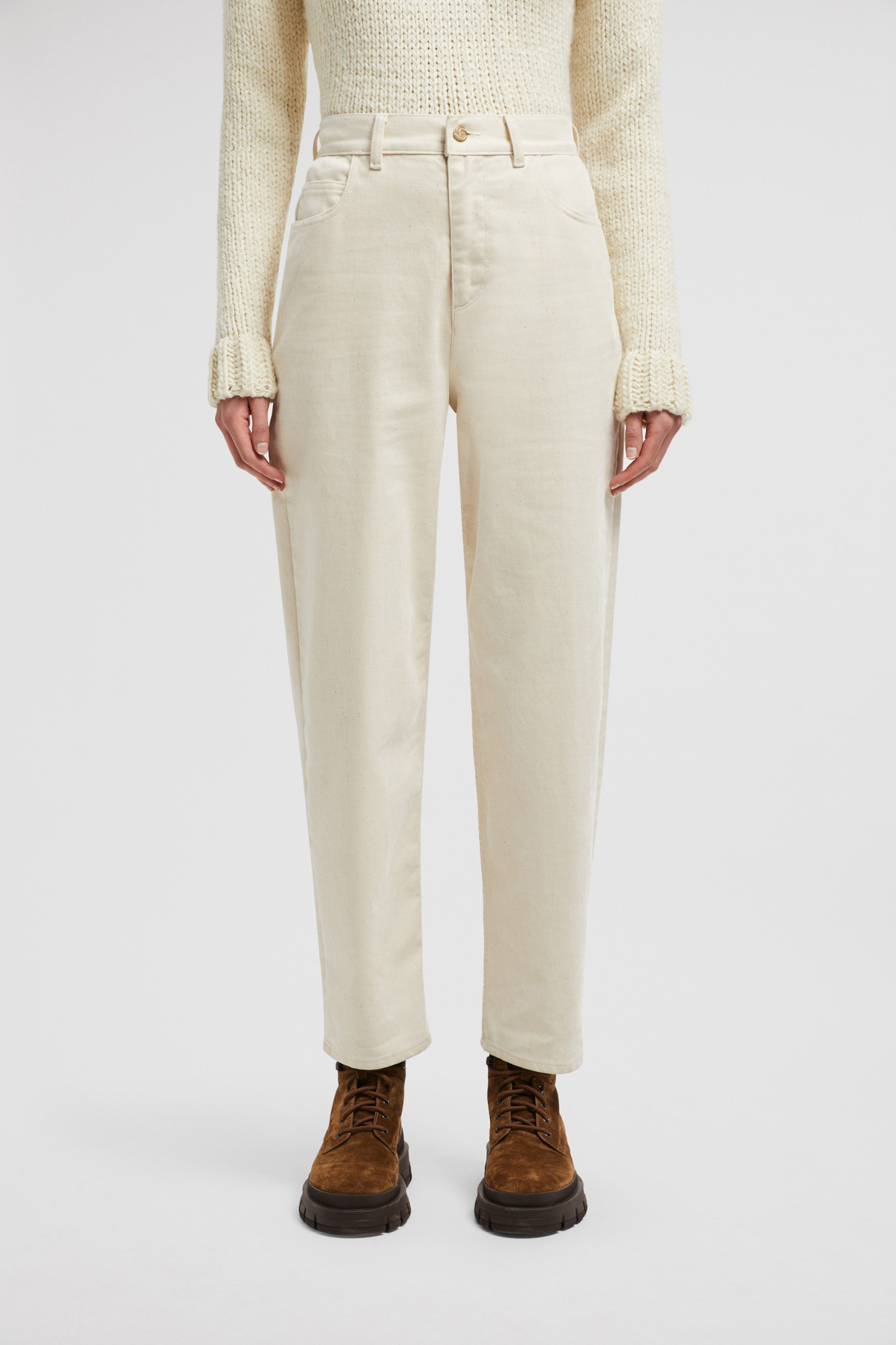 Moncler Belt-loop Three-quarter Jeans In White