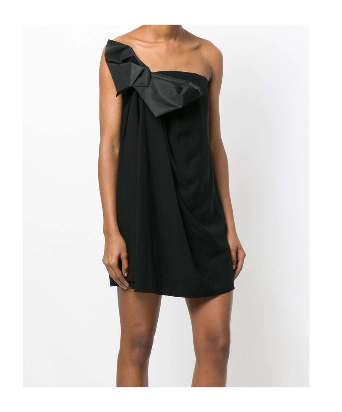 Saint Laurent Bow-embellished Strapless Crepe Dress In Black