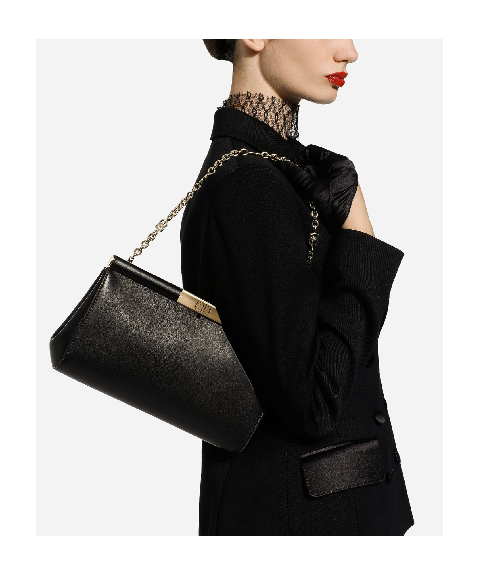 Dolce & Gabbana Marlene Small Satin Shoulder Bag In Black