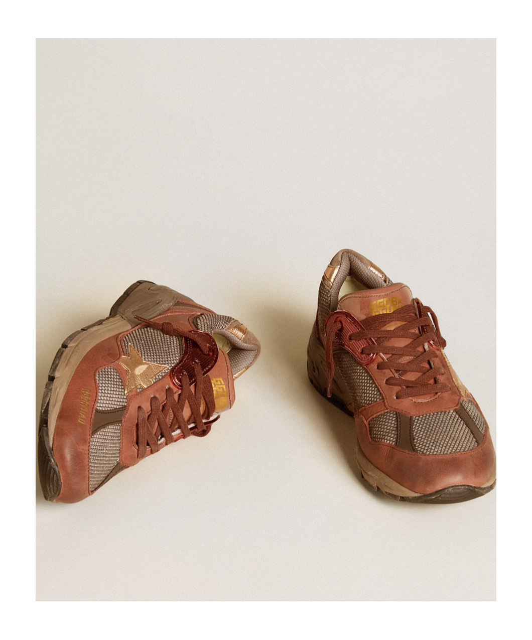 Golden Goose Running Dad Mesh And Leather Sneakers In Brown