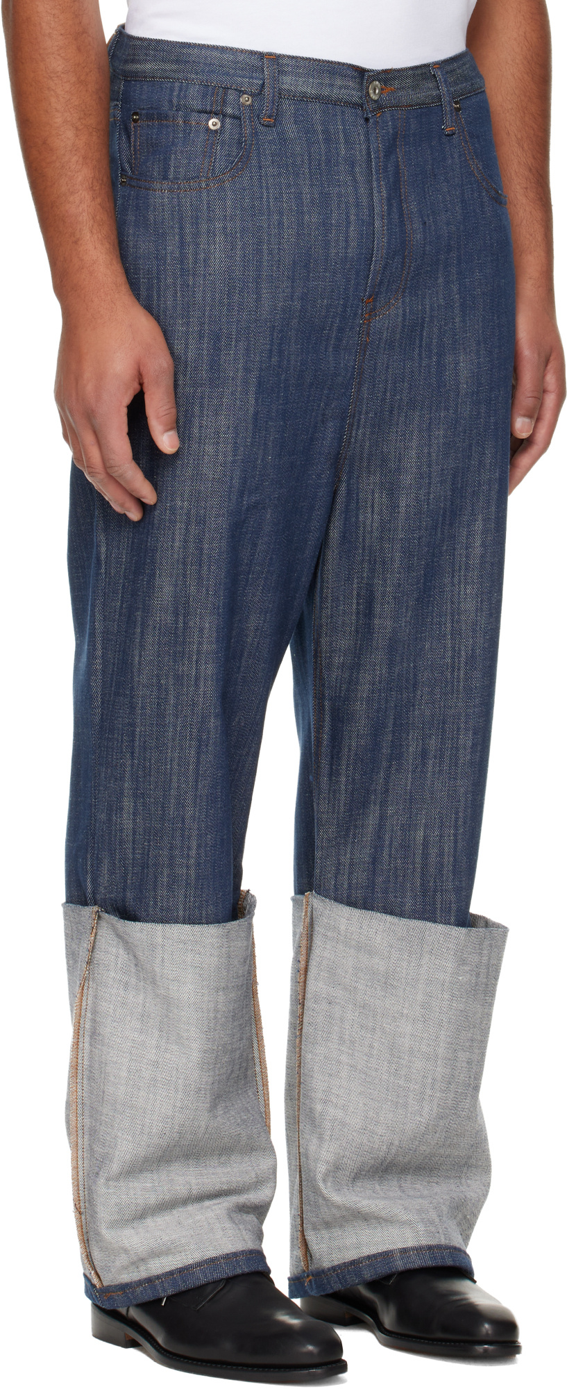 Edward Cuming Navy Turn-up Drop-down Jeans In Blue
