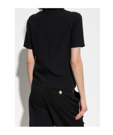 Versace Pointed Collar Black Shirt With Gold And Silver Embellishments In Black