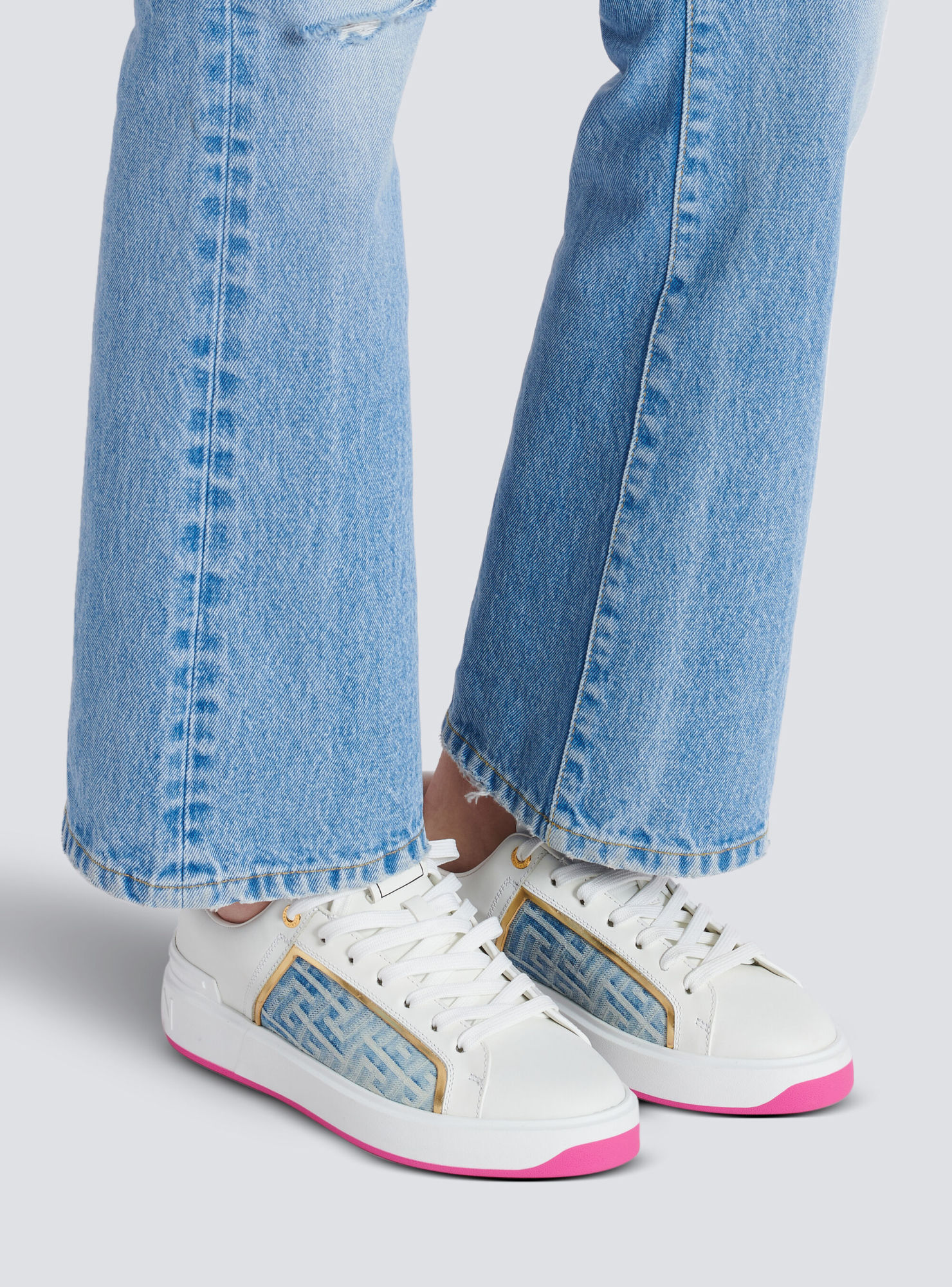 Balmain B-court Panelled Leather Sneakers In White