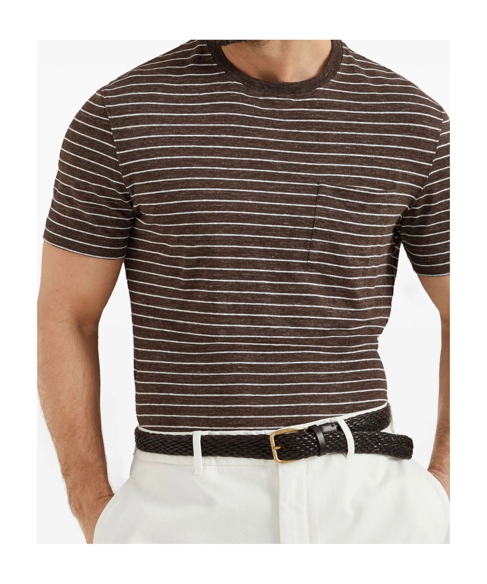 Brunello Cucinelli T-shirt Linen Stretch Striped Pattern In Brown