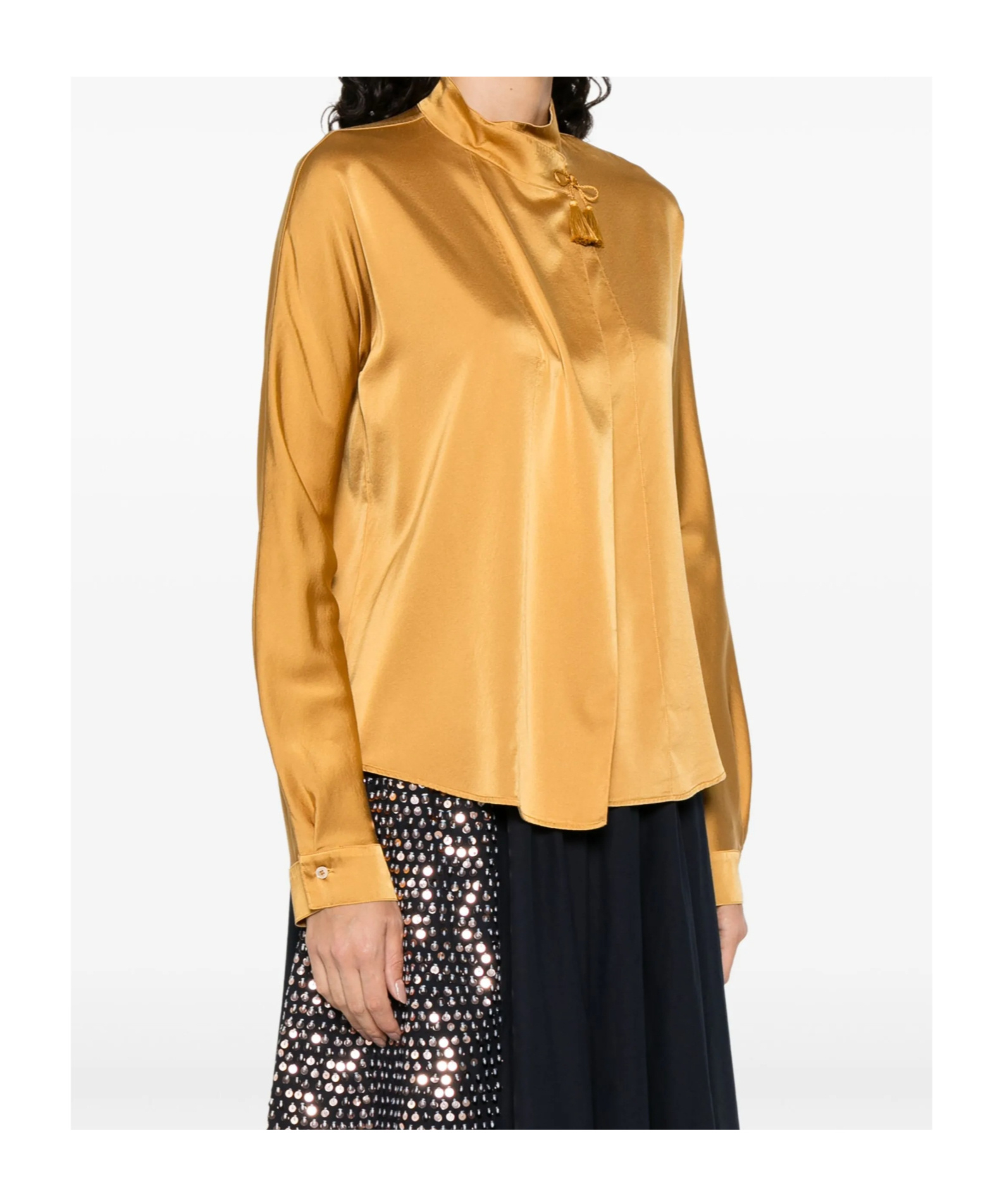 Forte Forte High Neck Satin Blouse With Tassel Detail In Yellow