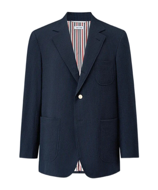 Shop Thom Browne Striped Seersucker Blazer In Black