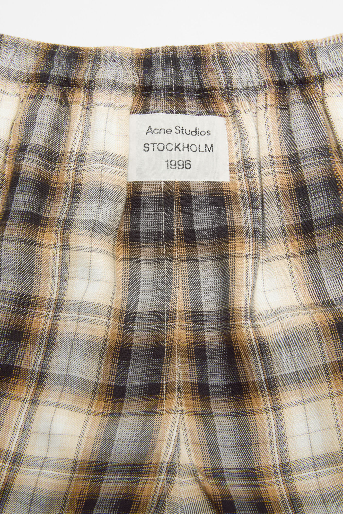 Acne Studios Womens Check-print Relaxed-fit Woven Shorts Beige Black