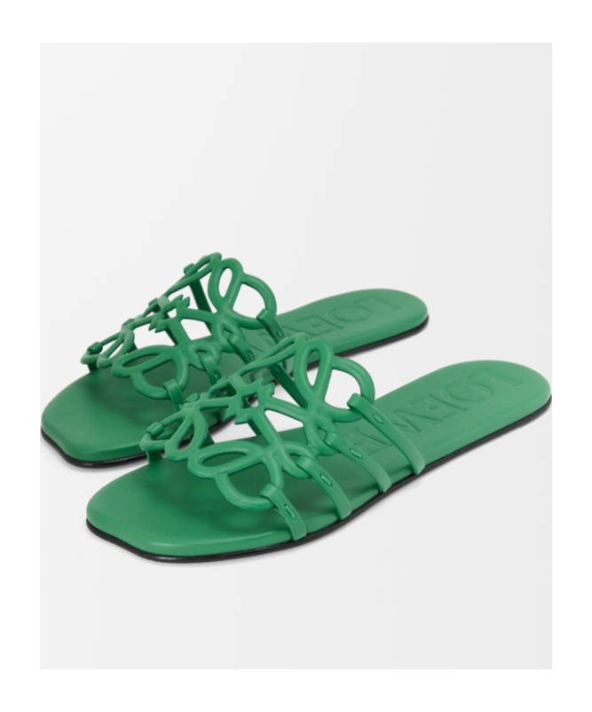 Loewe Petal Anagram Leather Flat Sandals In Green