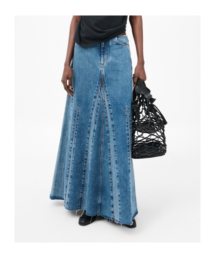 Our Legacy Rebel Panelled Frayed Maxi Skirt In Blue