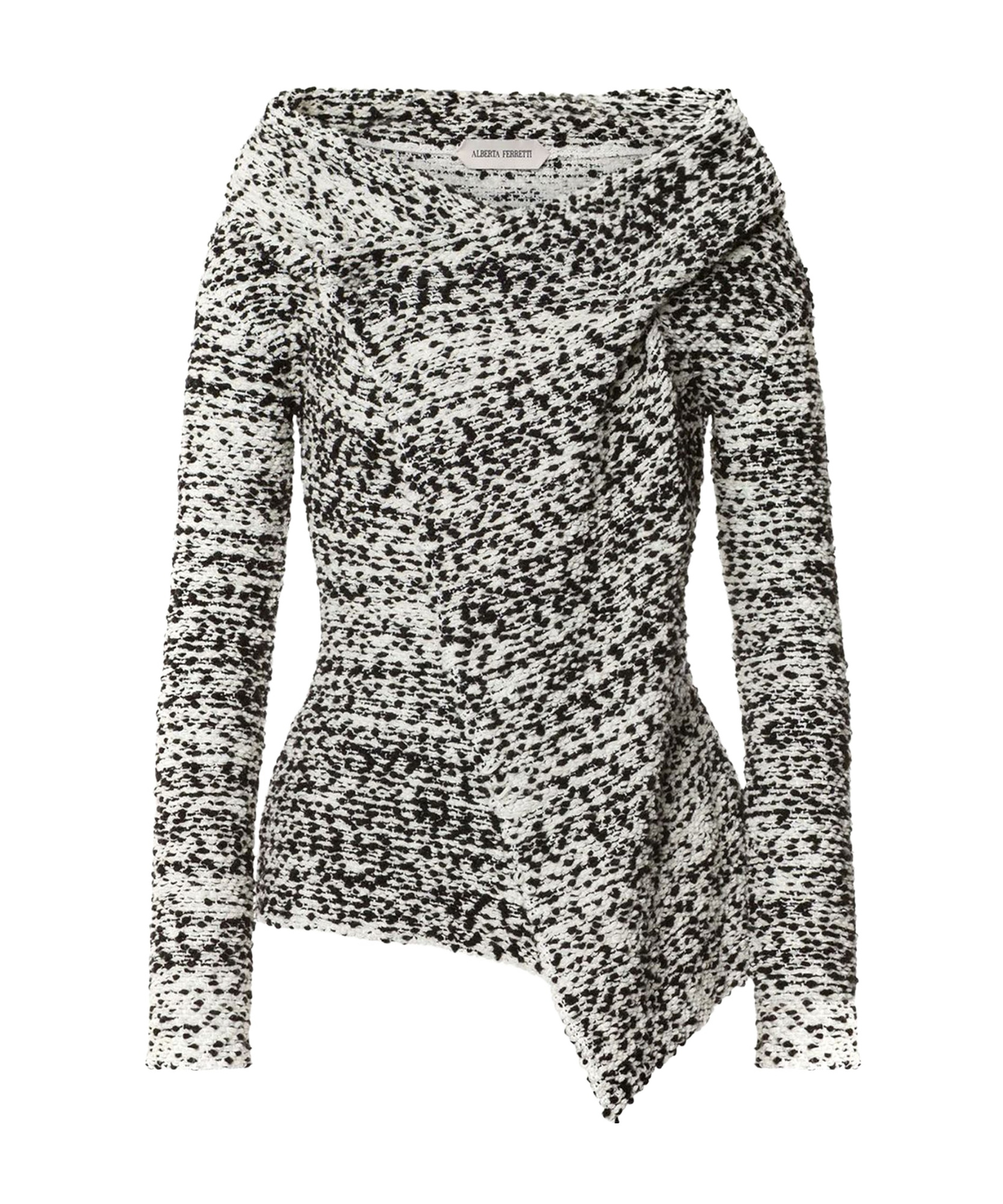 Alberta Ferretti Cross-neck Knit Jacket In Bouclé Wool In Gray