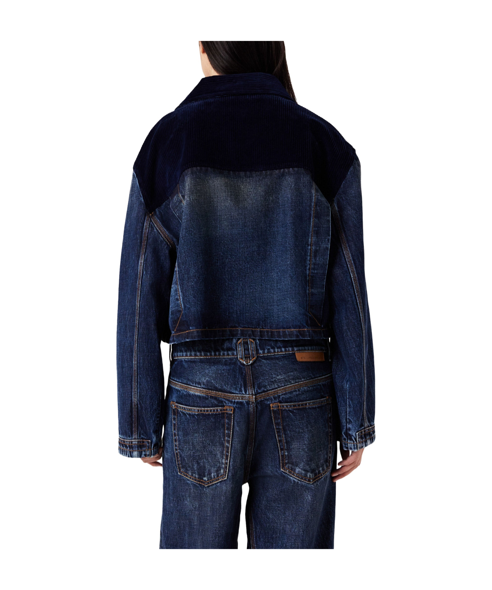 Shop Stella Mccartney Corduroy Panelled Buttoned Denim Jacket In Blue