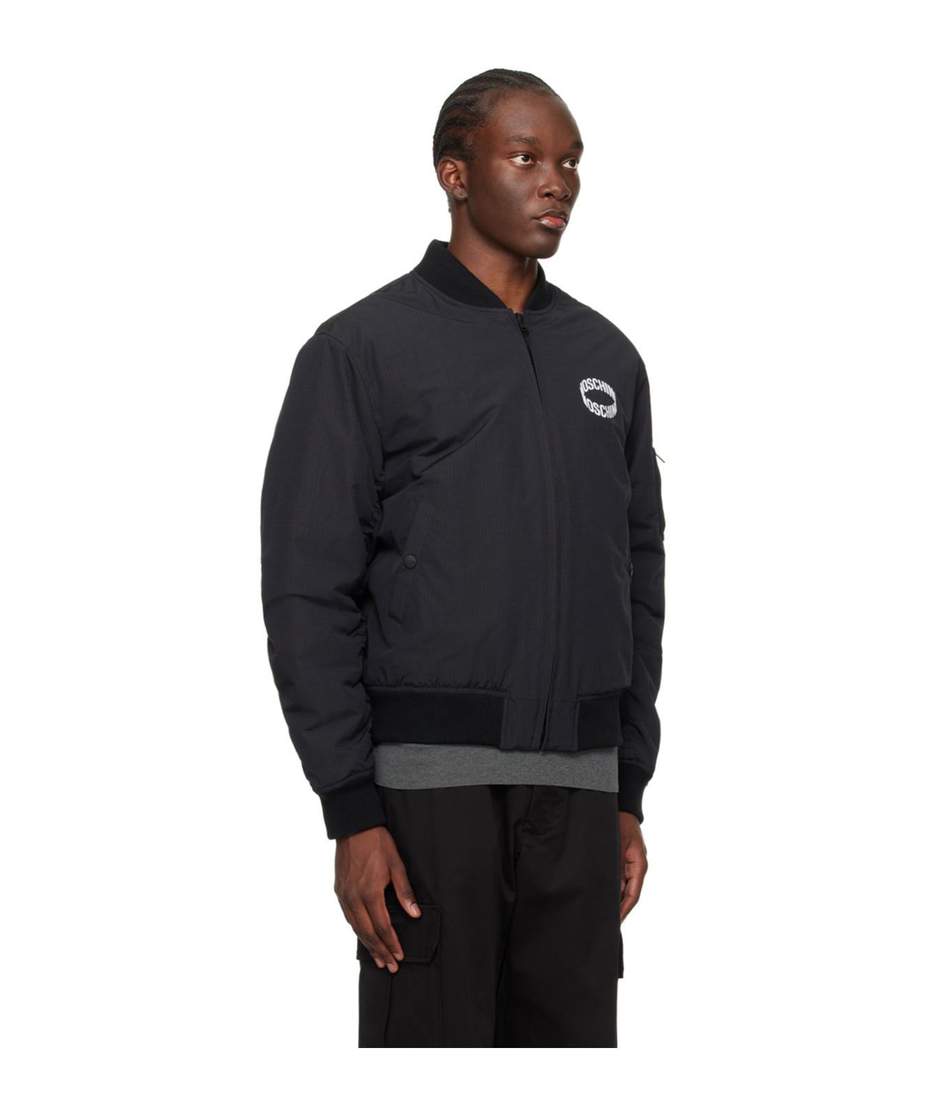 Moschino Logo Zipper Cotton Suit In Black