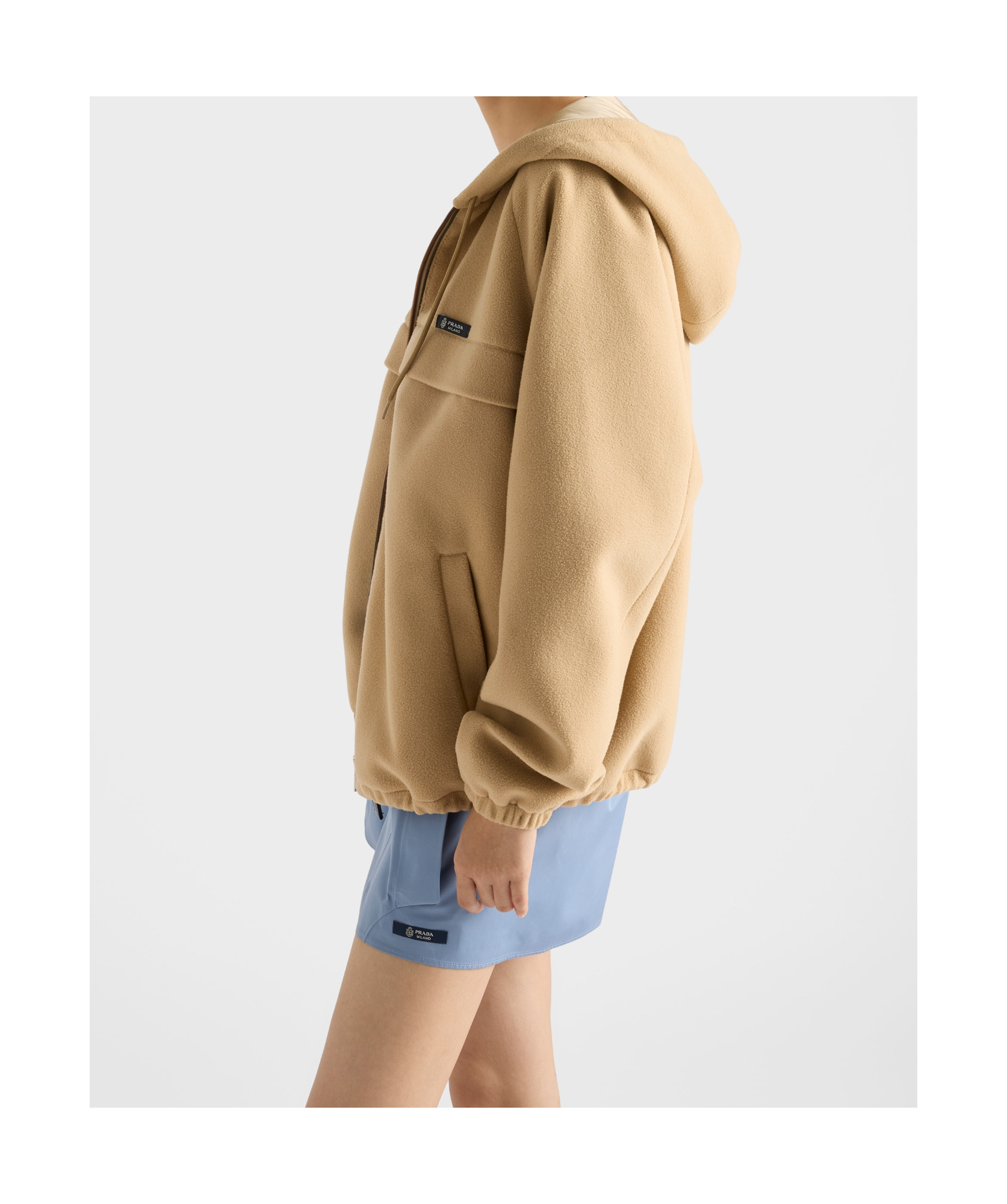 Prada Technical Fleece Hoodie Jacket In Brown