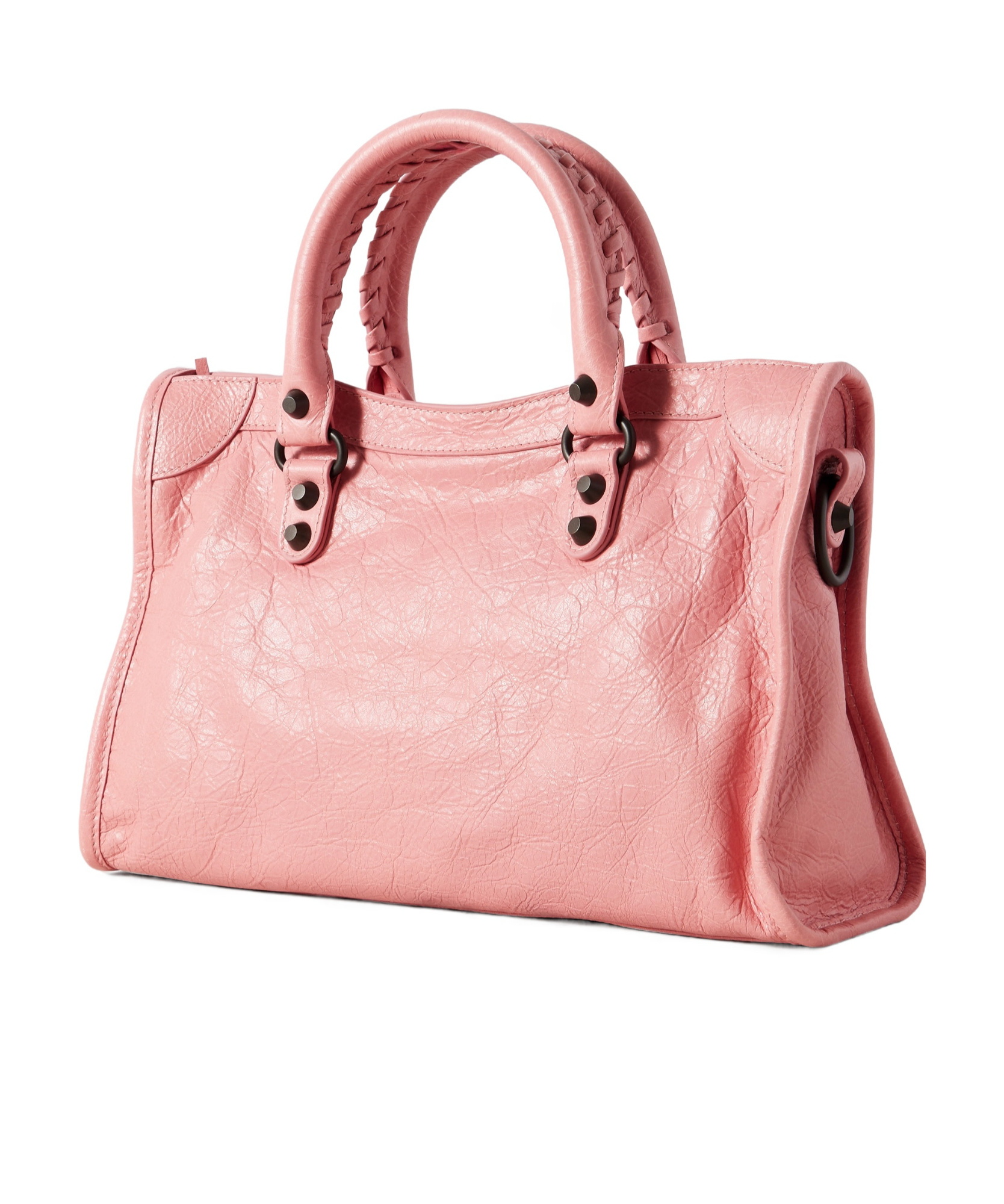 Balenciaga Green Leather Shoulder Handbag With Magnetic Closure And Metal Details In Pink