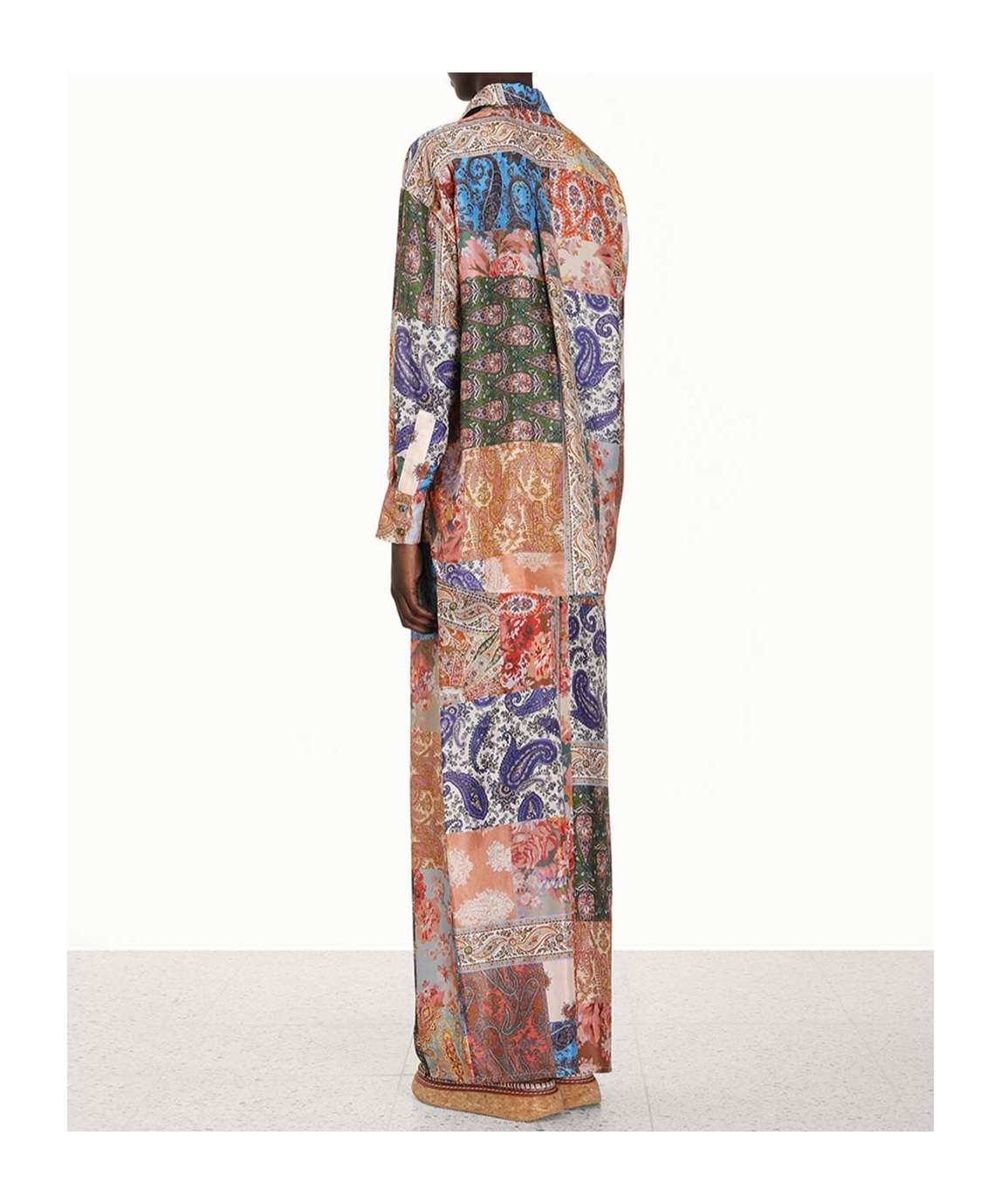 Zimmermann Patchwork Effect Silk Davi Blouse With Jewels Buttons In Nude