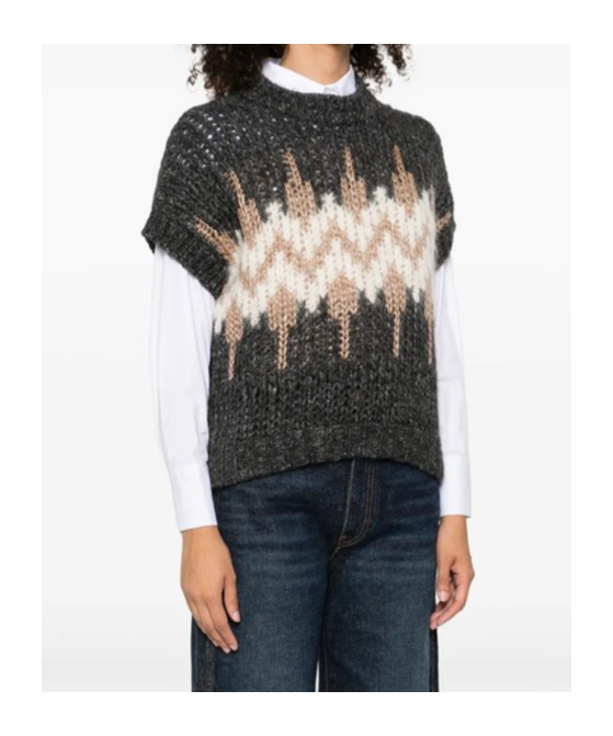 Peserico Geometric-pattern Knit Sweater In Gray