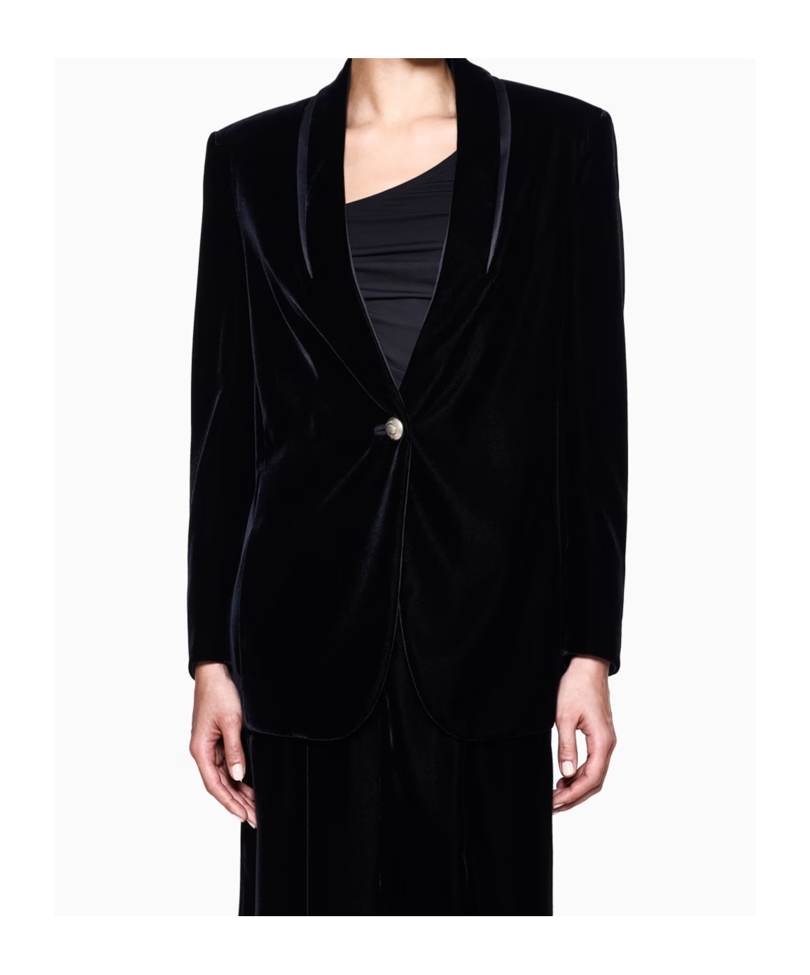 Giorgio Armani Velvet Blazer With Satin Lapel And Long Sleeves In Black