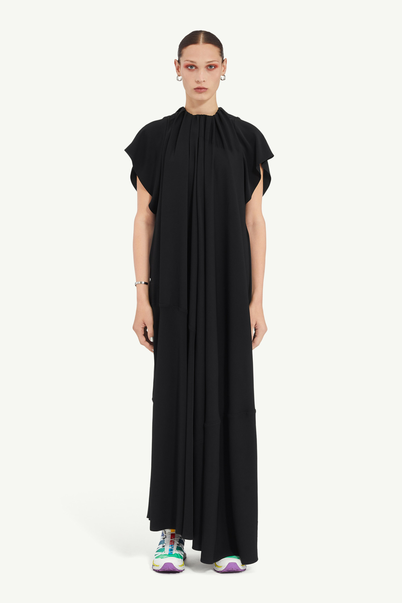 Mm6 Maison Margiela Gathered Short-sleeve Maxi Dress In Black