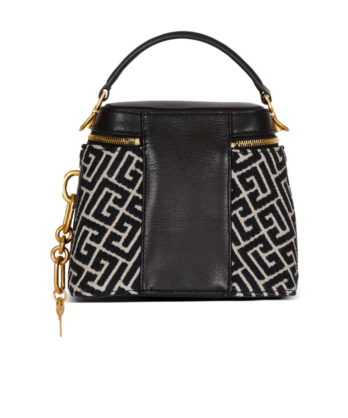 Balmain Pulse Vanity Bag In Monogrammed Jacquard Canvas And Leather In Black