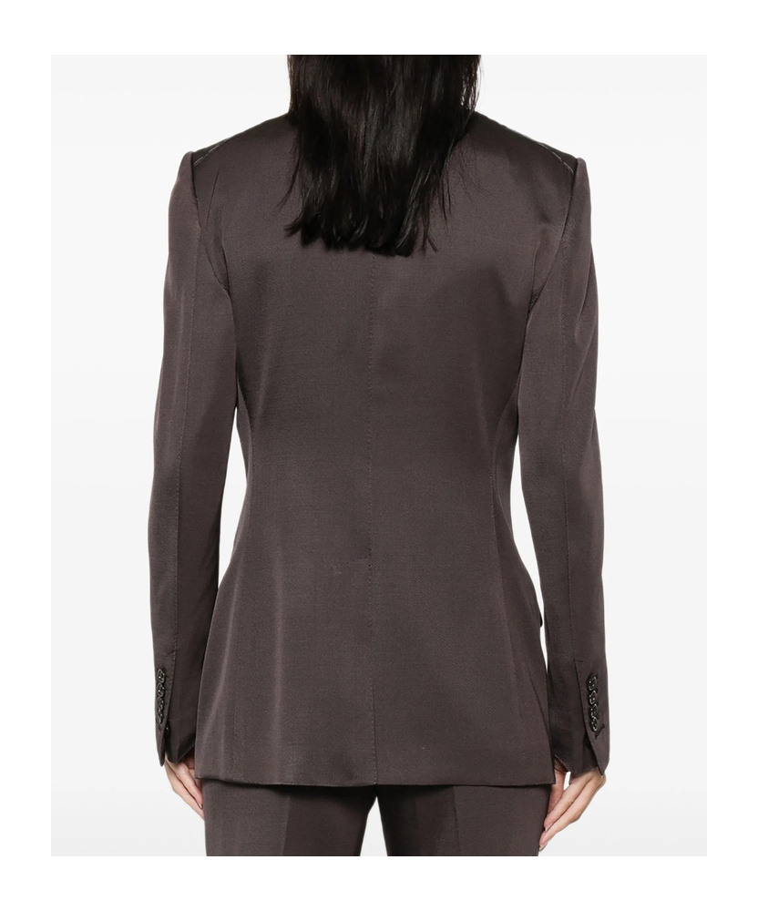 Tom Ford Silk And Wool Twill Double Breasted Jacket In Brown