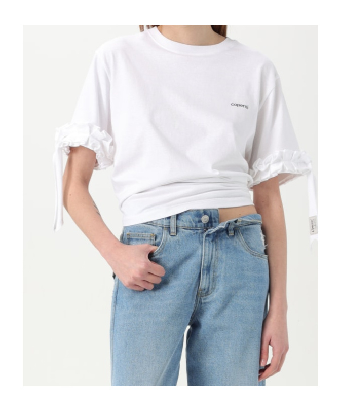 Coperni Logo-print Ruffle-trim T-shirt In White