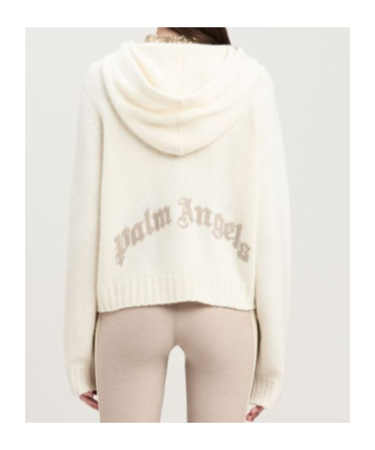 Palm Angels Logo Intarsia Knitted Hoodie In White