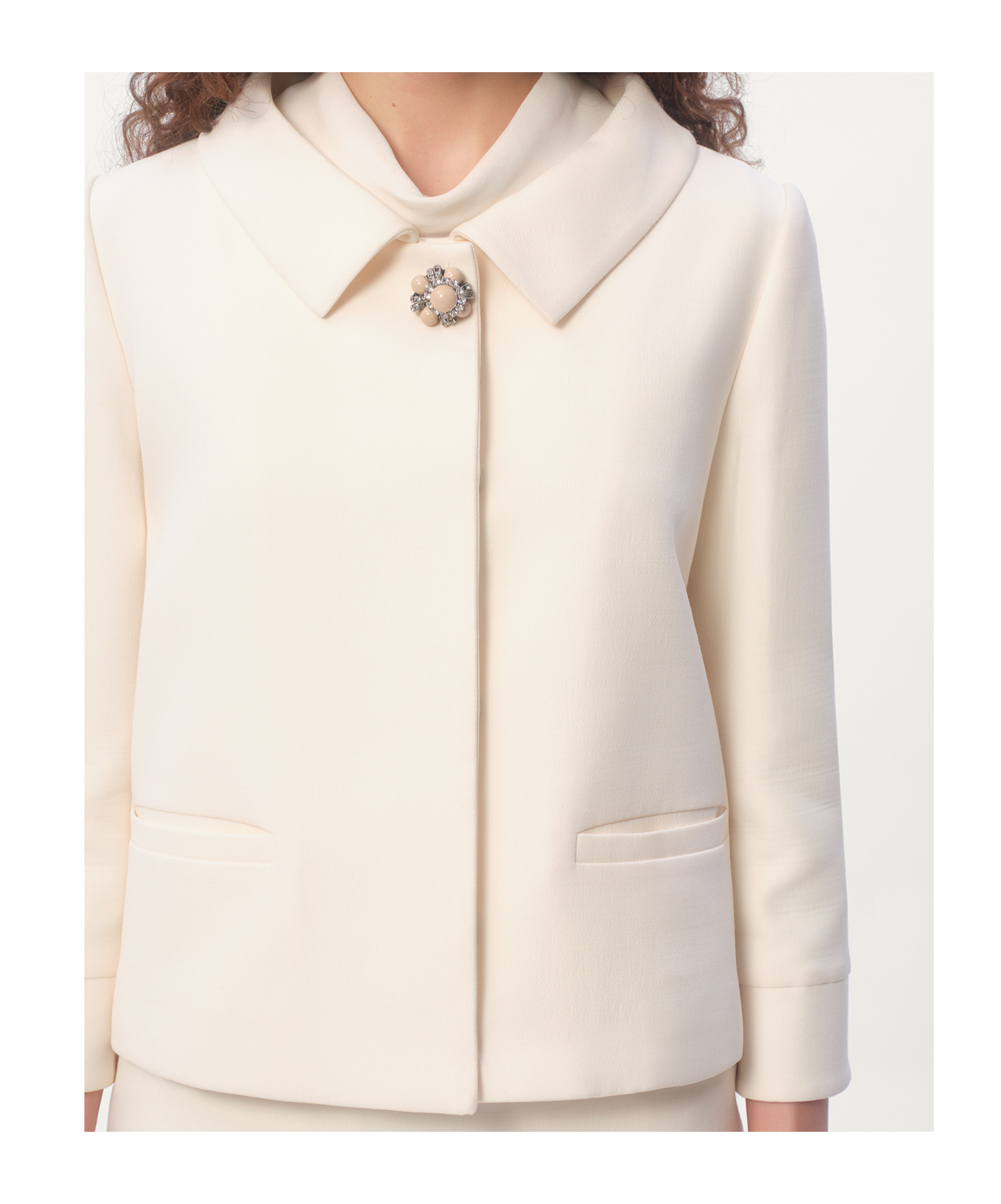 Valentino Garavani White Jacket With Spread Collar And Front Jewel Button In Wool And Silk Woman In White