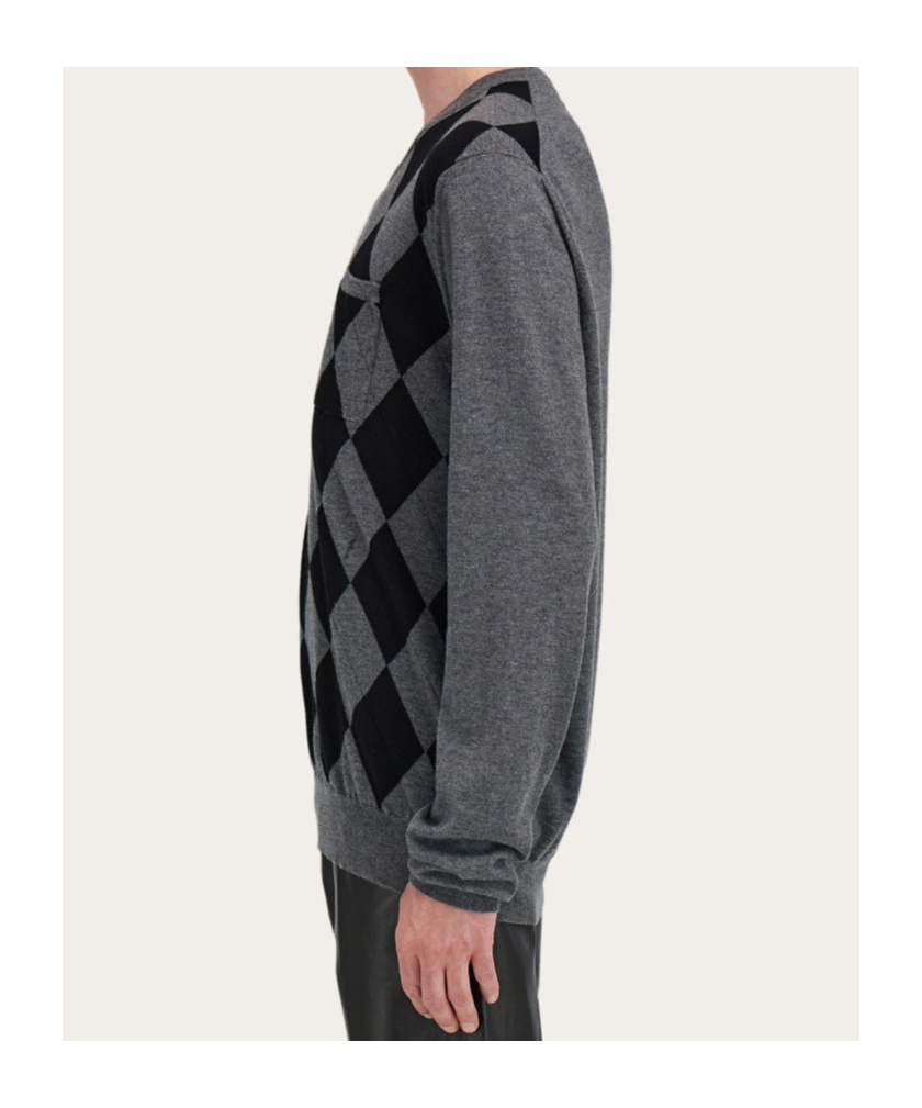 Ferragamo Argyle Pocket V-neck Sweater In Gray