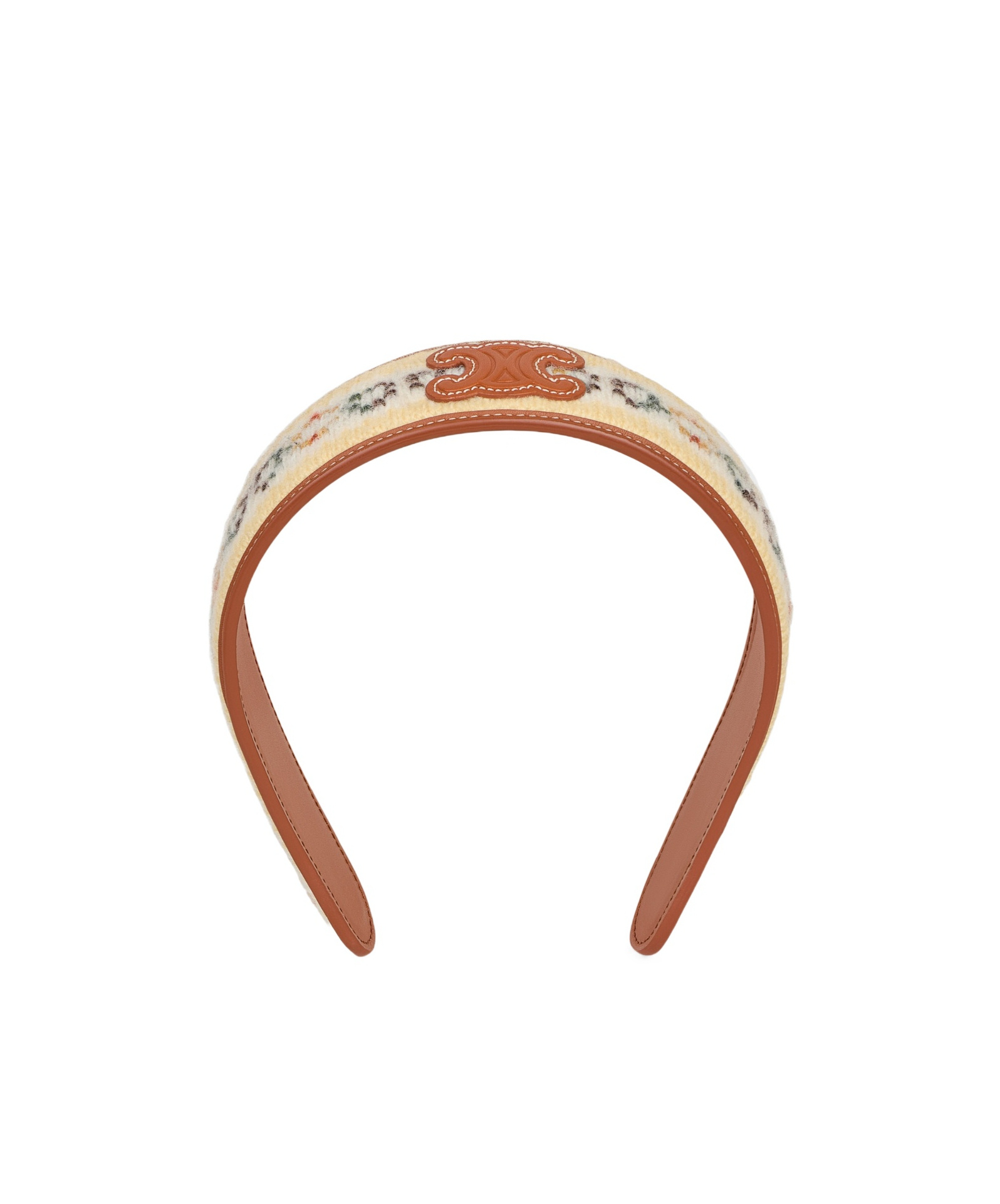 Shop Celine Triomphe Fair Isle Headband In Wool And Calfskin In Yellow/tan