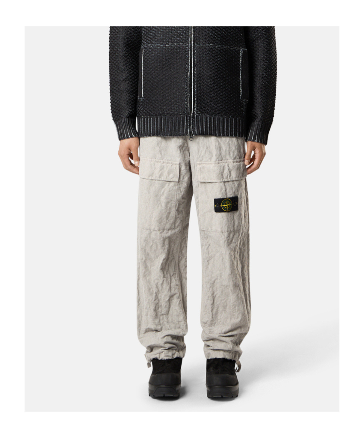 Stone Island Loose-fit Cargo Trousers With Adjustable Waist Straps In Gray