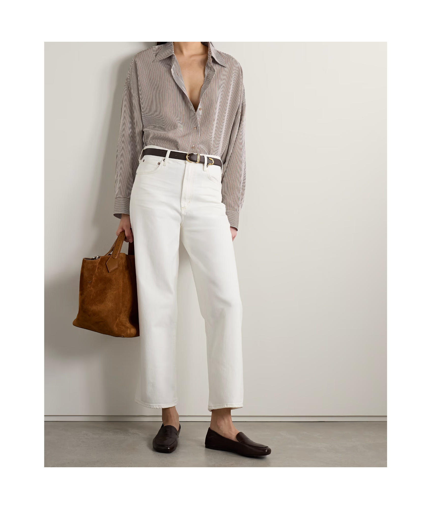 Agolde Striped Button-down Shirt In Brown