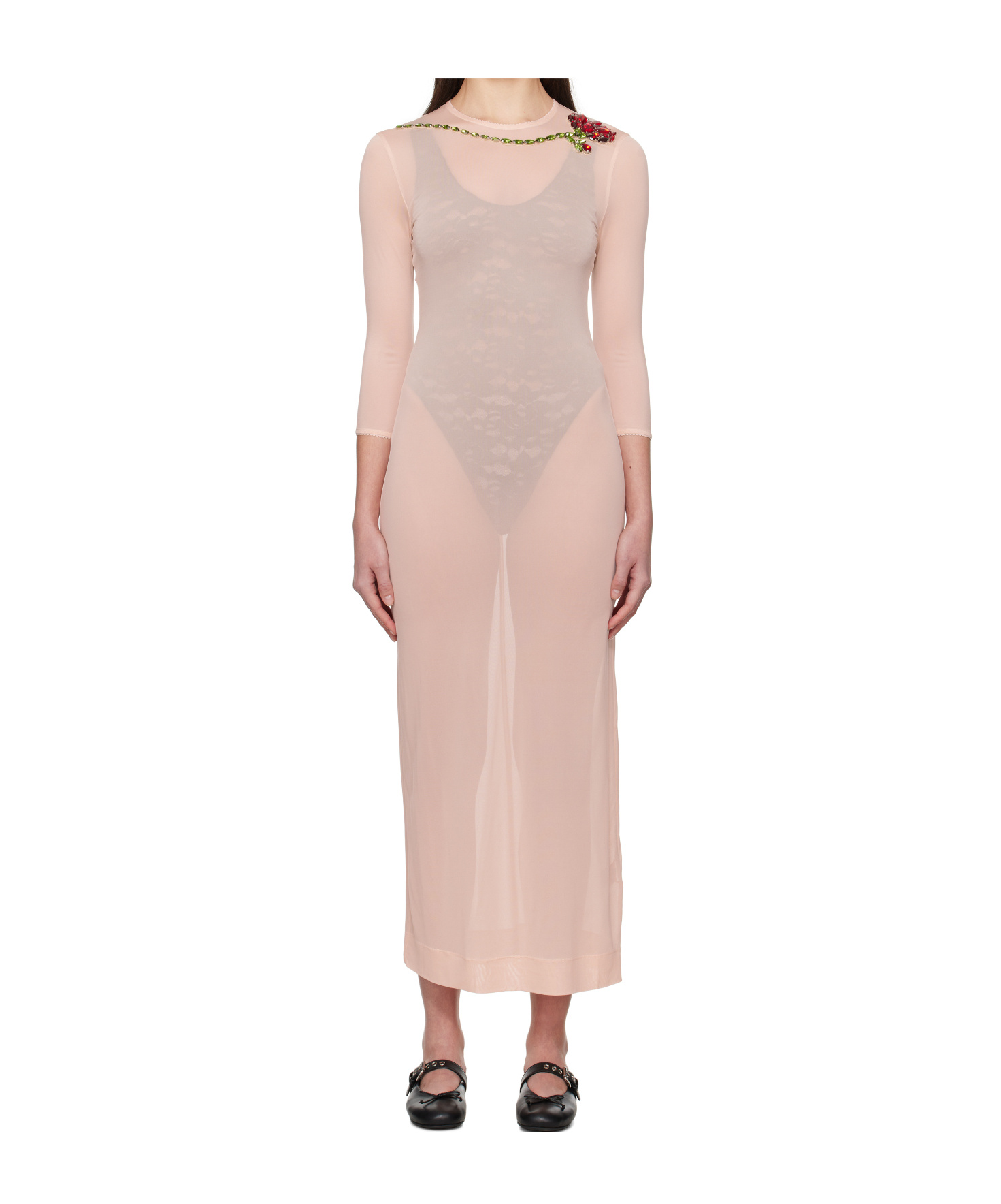 Simone Rocha Fitted Ballet Mesh Column Dress In Neutral