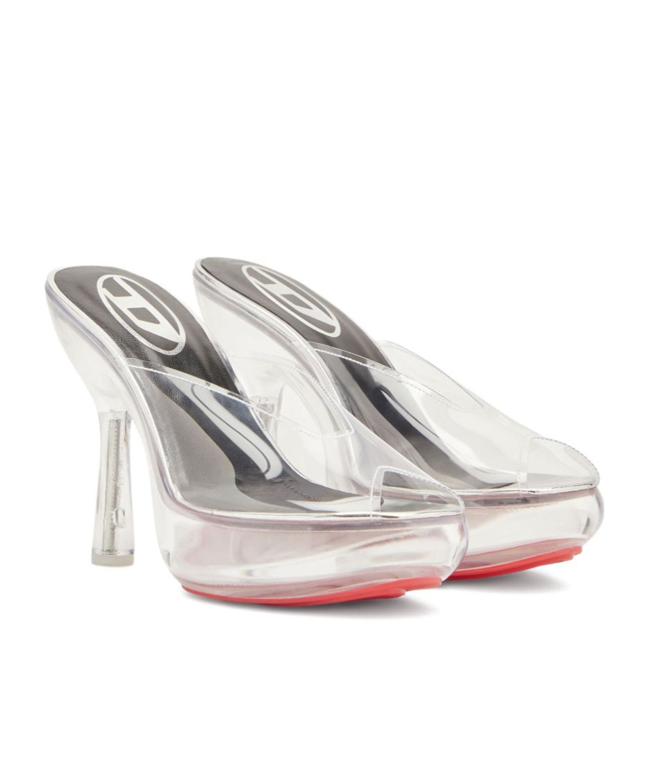 Diesel Heel Sandals With Transparent Platform Sole In White