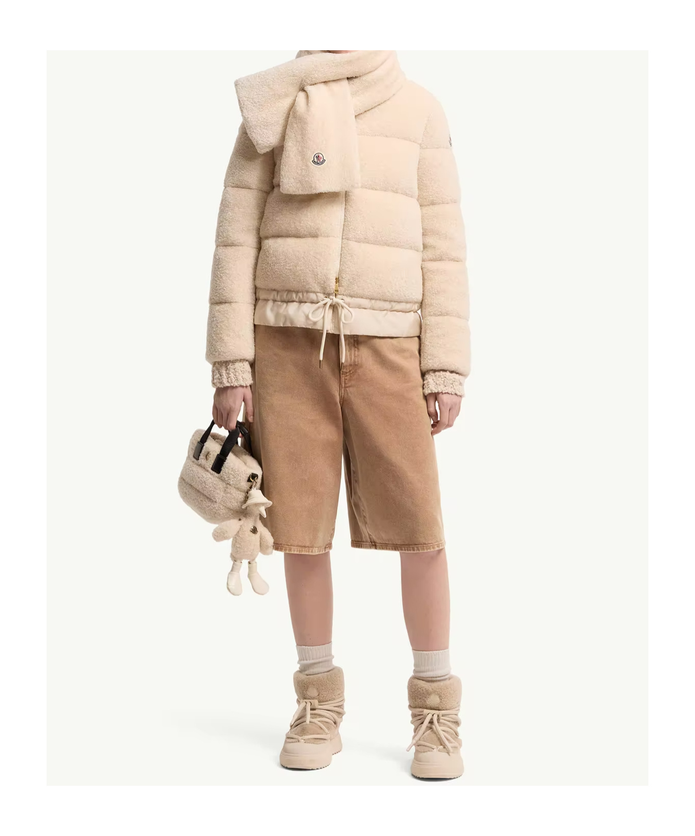 Moncler Cedre Teddy Short Down Jacket In Neutral