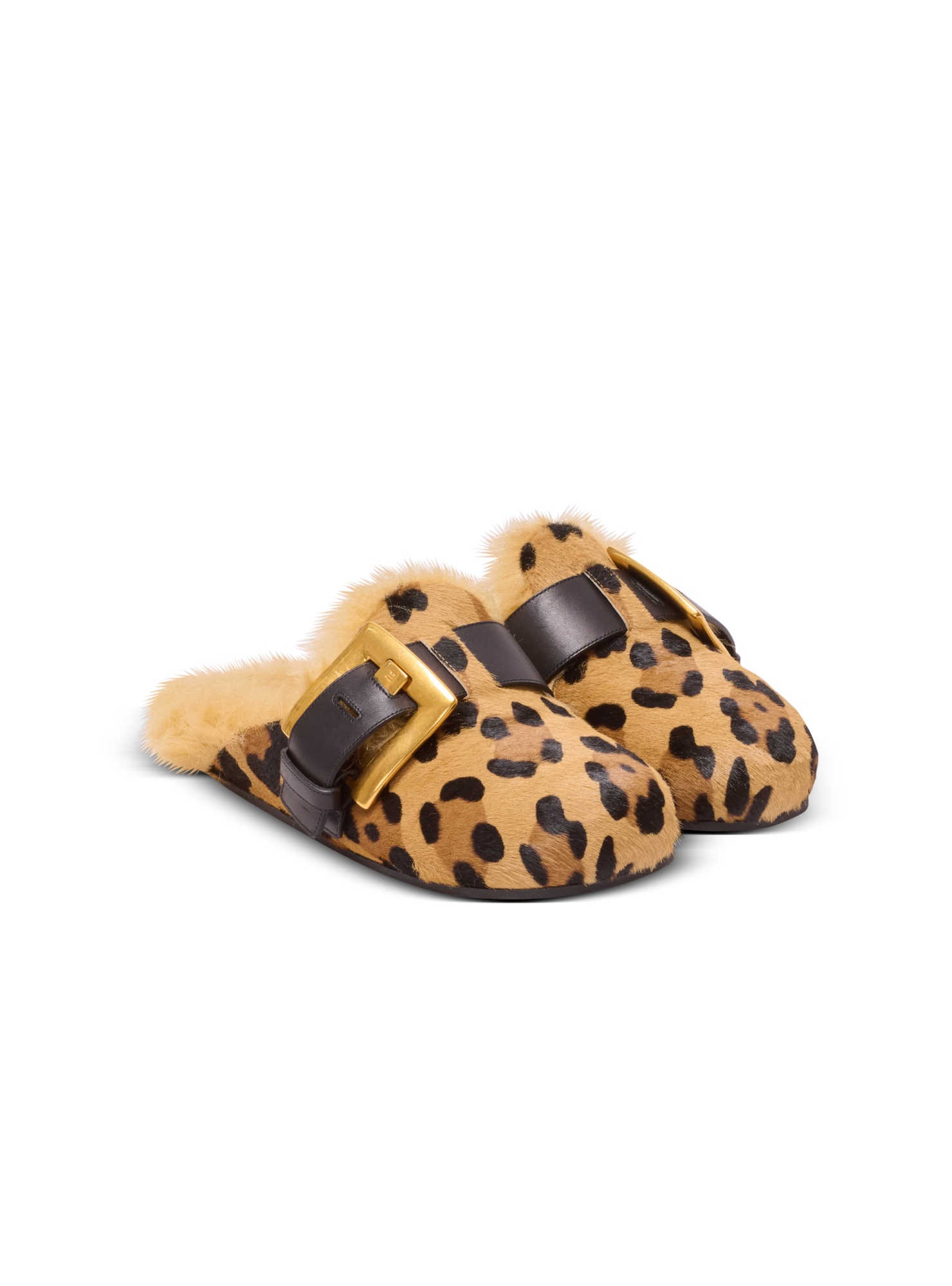 Balmain Anthem Leopard Print Ponyskin Leather And Faux Fur Mules In Animal Print
