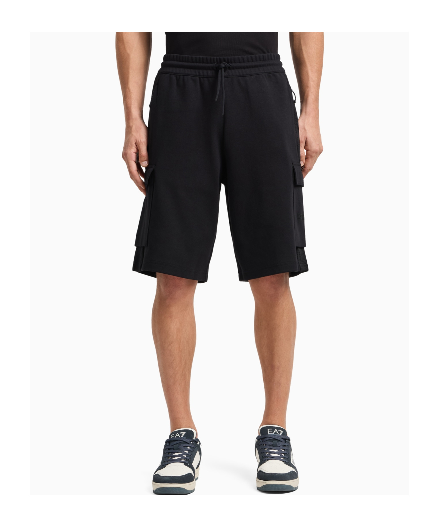 Ea7 Cargo Sweatshorts With Mesh Inserts In Black