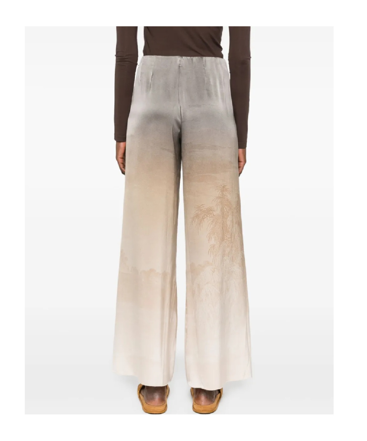 Pierre-louis Mascia Wide-leg Gradient Trousers With Landscape Print In Brown
