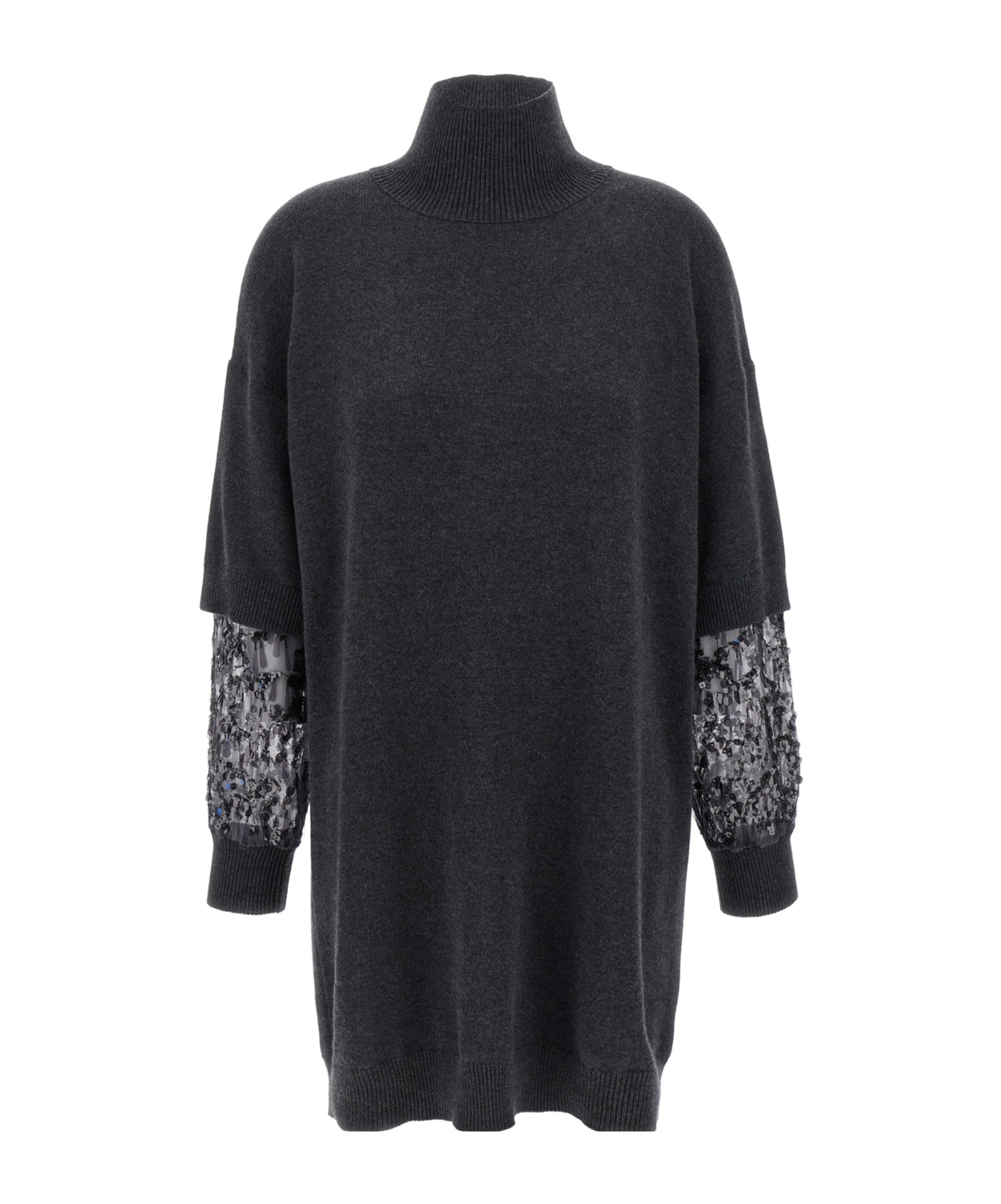 Brunello Cucinelli Sequin-embellished High-neck Mini Dress In Black
