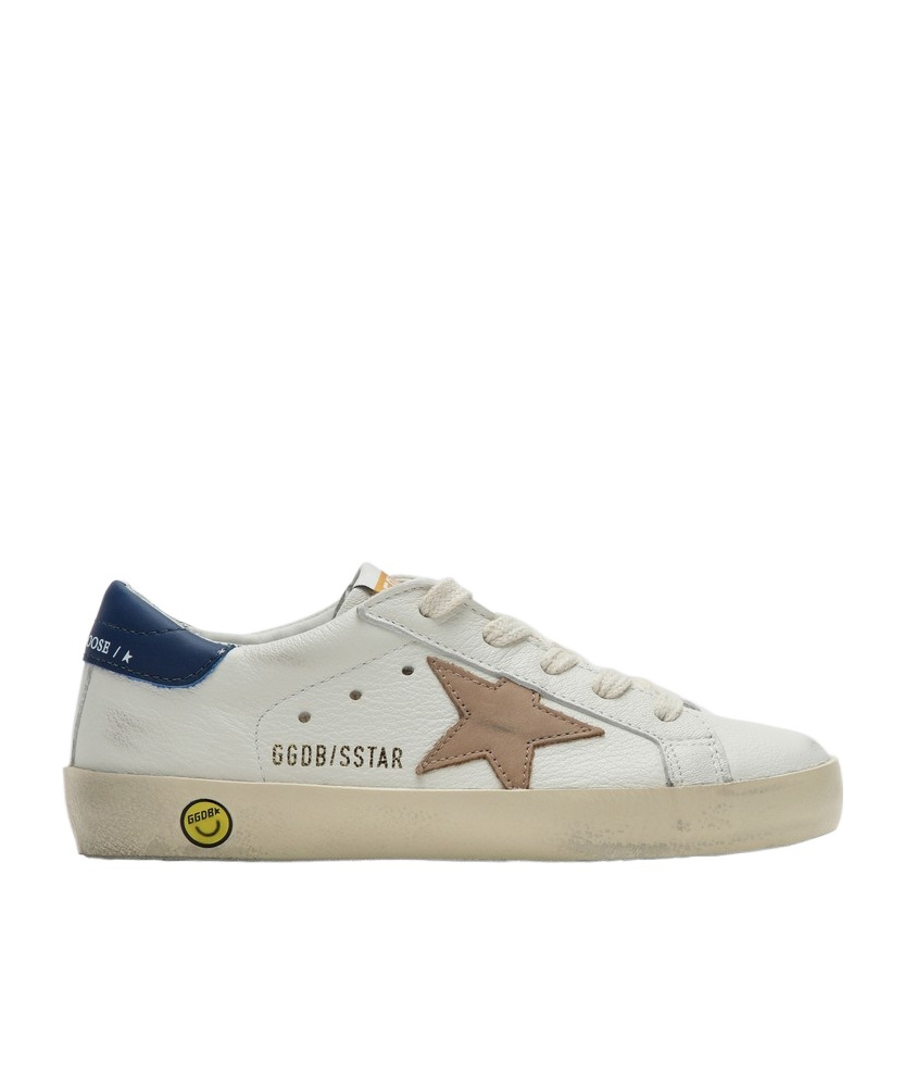 Golden Goose Junior Super-star In Nappa Leather With A Beige Star And Blue Heel Tab In Gray
