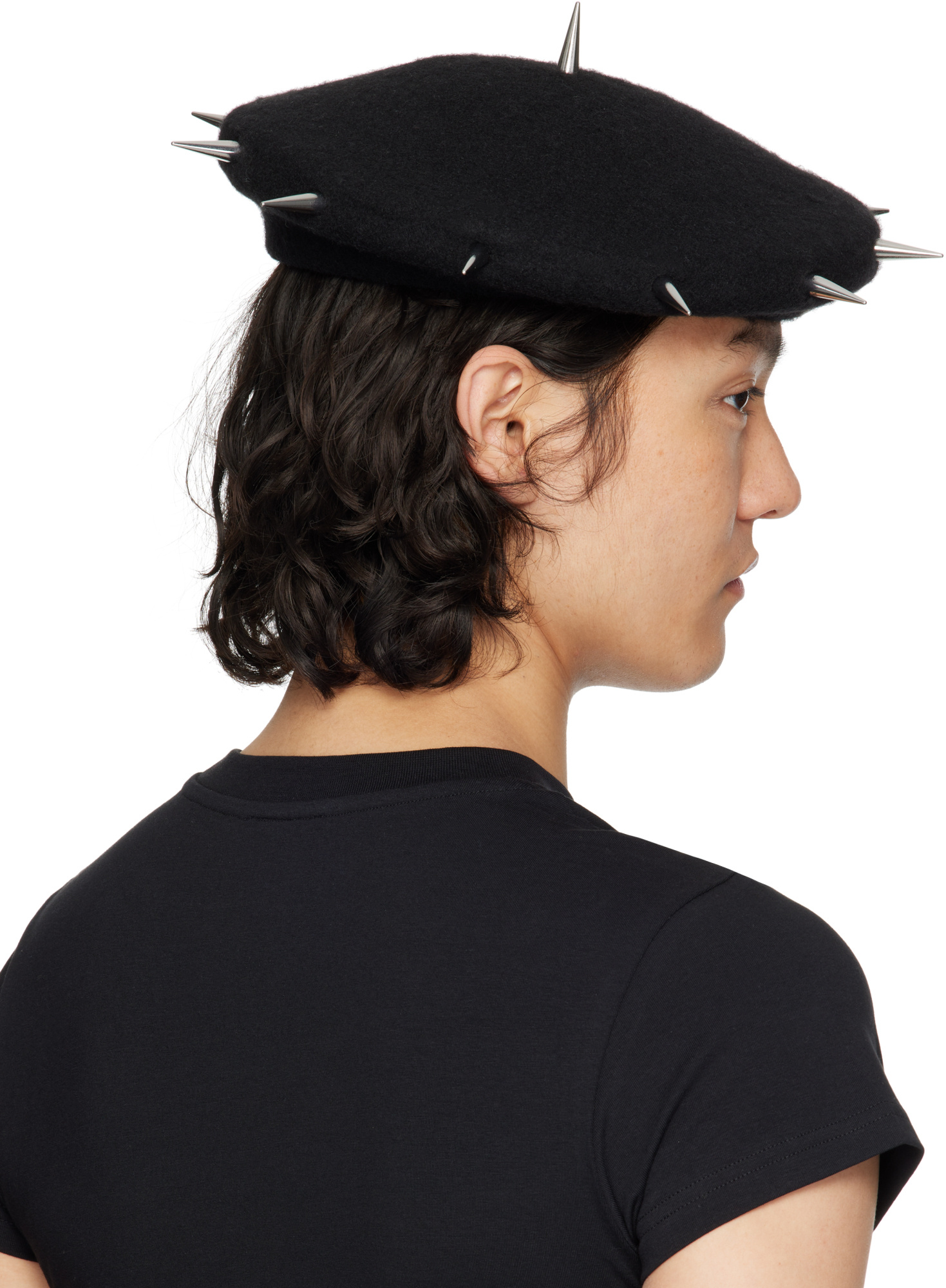 Charles Jeffrrey Loverboy Spiked Beret In Black