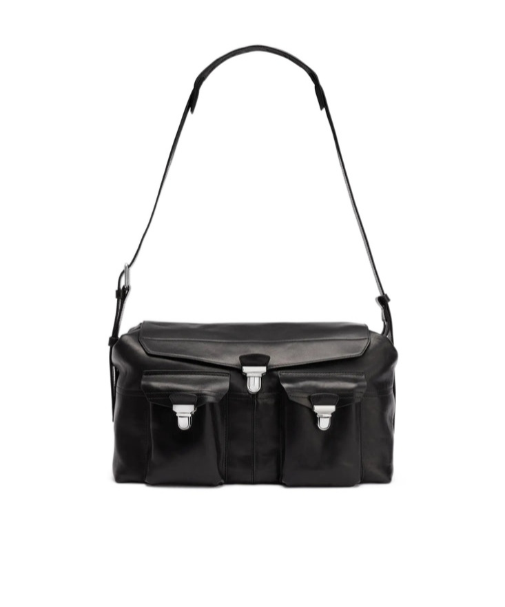 Lemaire Weekend Gear Leather Crossbody Bag With Pockets In Black