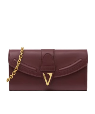 Versace Logo-detail Leather Clutch In Burgundy