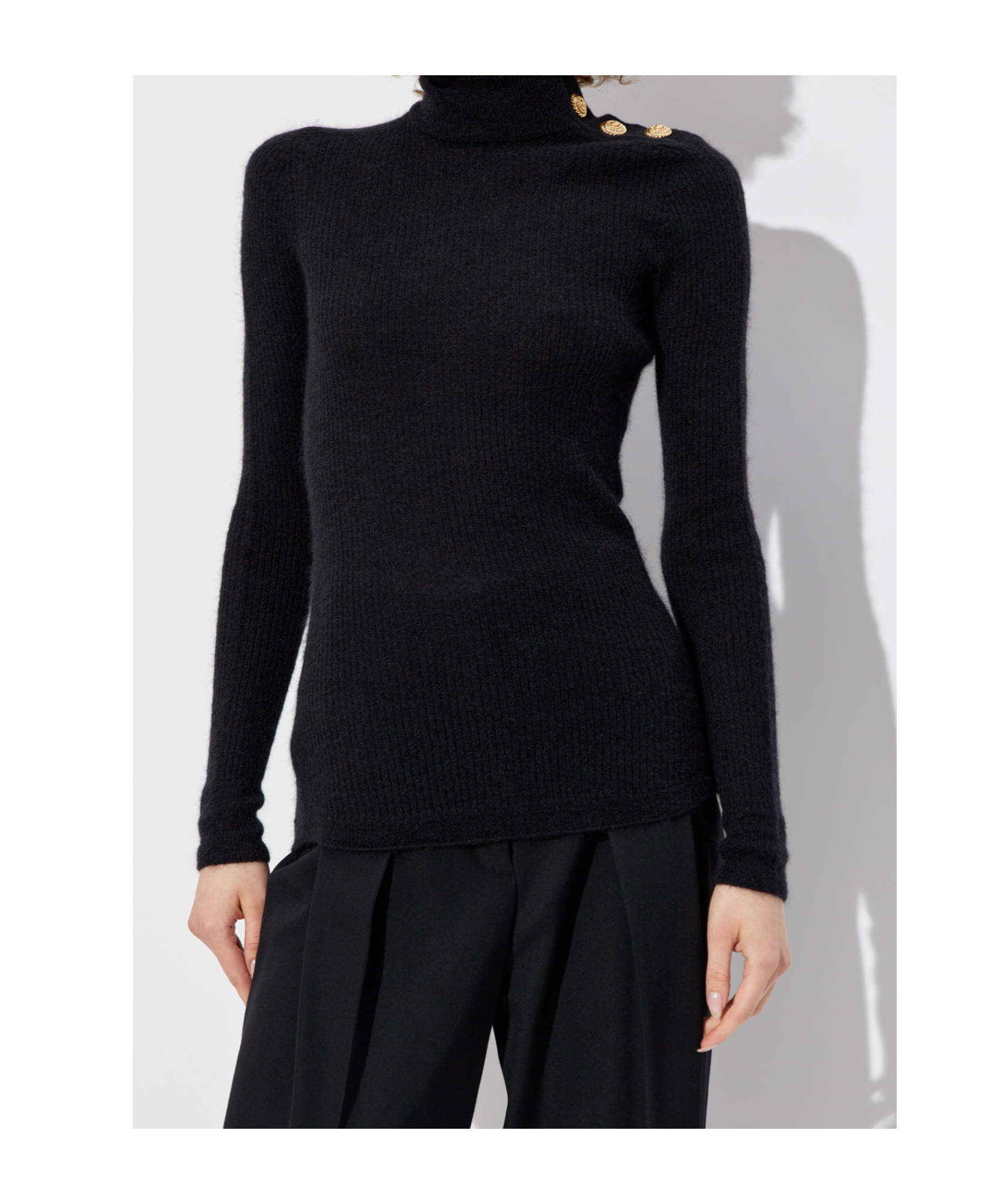 Balmain Embellished High-neck Long Sleeve Top In Black Velvet In Black