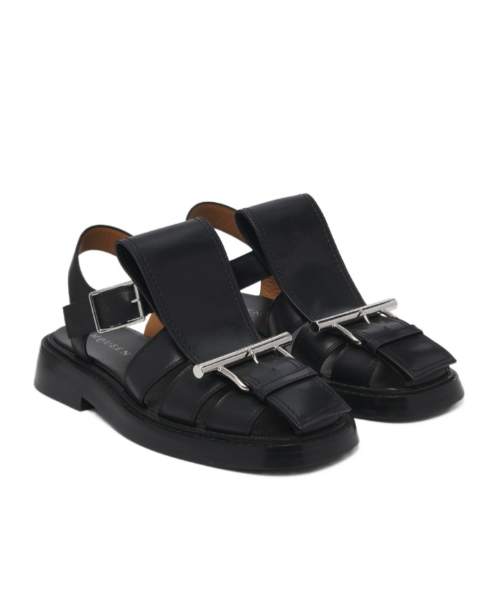 Alexander Mcqueen Men's T-bar Caged Sandal In Black In Black