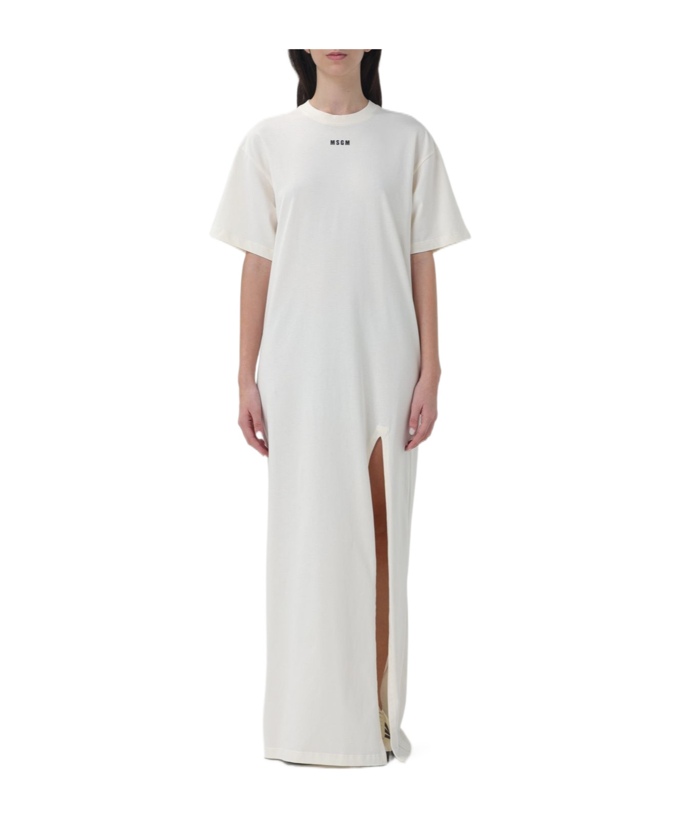 Msgm Long Dress Side Slit In White
